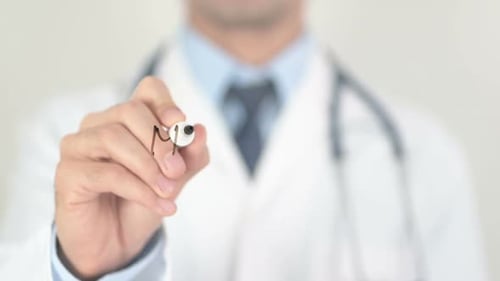 Doctor Writes 'Medical Research' with Marker