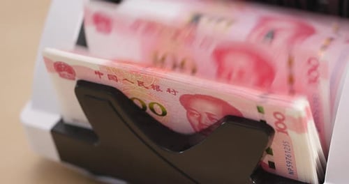 Money Counter Counting Chinese Yuan Renminbi Banknotes