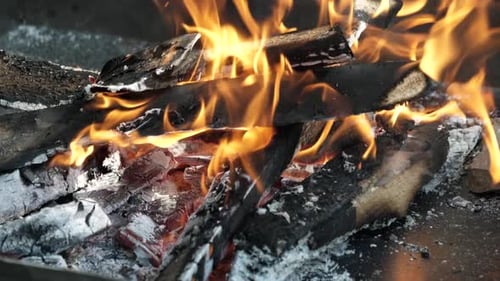 Trockenes Holz brennt im Feuer - Zeitlupe.