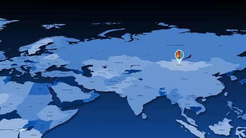 Animated World Map Zoom to Mongolia with Location Pin