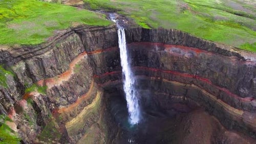 Drone Aerial Footage of The Aldeyjarfoss Waterfall in North Iceland