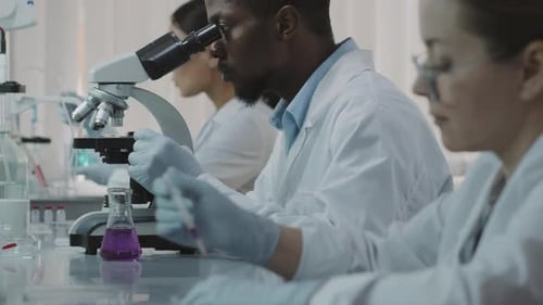 Dedicated Scientists Work in a Bright Laboratory