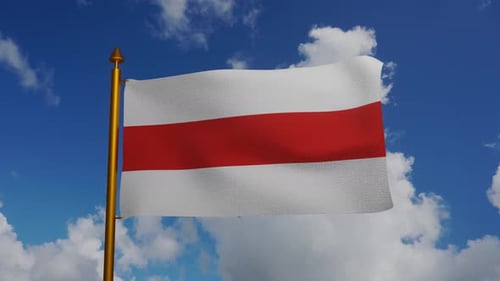 White and Red Striped Flag Waving Against Blue Sky