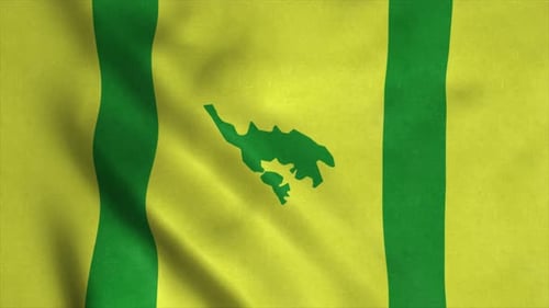 Realistic Waving Yellow and Green Flag with Island Map