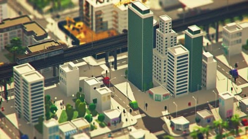 Urban aerial view of the cityscape with skyscrapers, offices and shops.