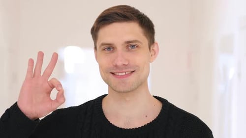 Okay Gesture By Middle Aged Man Sitting in Office