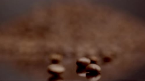 Roasted Coffee Beans on Reflective Surface