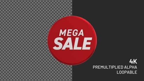 Emblema rotativo em loop 3D Mega Sale com canal alfa 4K