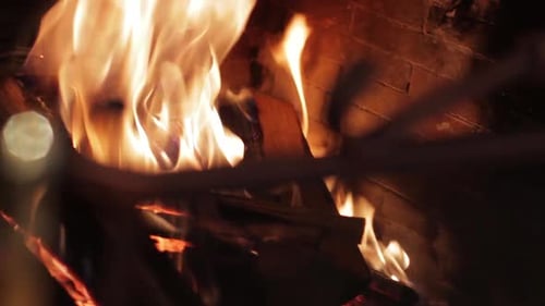 Burning Fireplace.