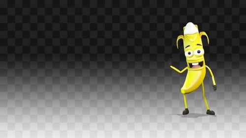 Banana Comes Out From The Right Side Of The Screen And Greeting