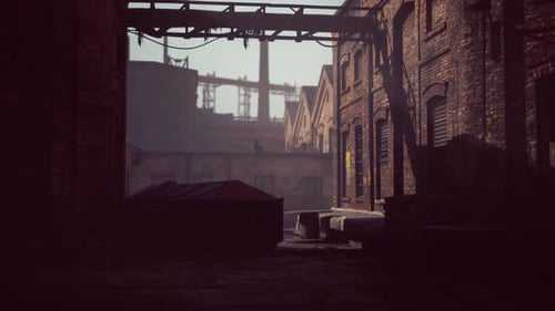 Abandoned Industrial Factory Buildings at Sunset