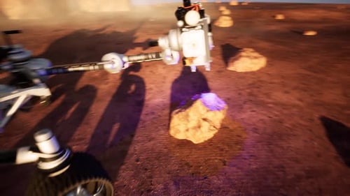 Futuristic Mars Rover Drives and Scans Rock on Red Planet
