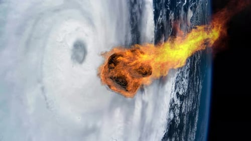 Flaming Meteor Entering Earth's Atmosphere Over Hurricane