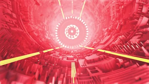 Futuristic Cyber Tunnel Travel with Glowing Abstract Lights