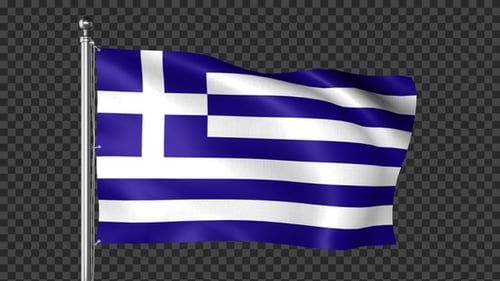 Greece Flag Waving on Flagpole