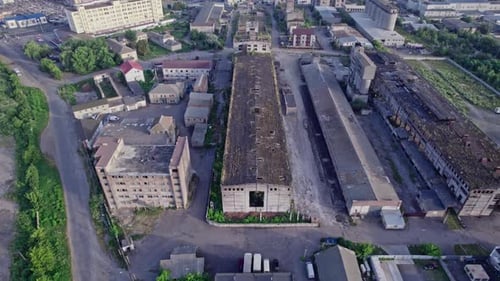 Aerial Top View of the Large Logistics Park with Factories