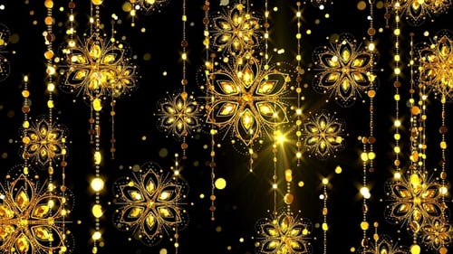 Elegant Golden Flowers and Glittering Particles Festive Background Loop