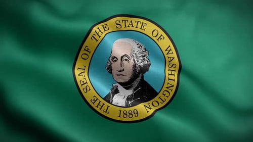 Waving Flag of Washington State with Seal