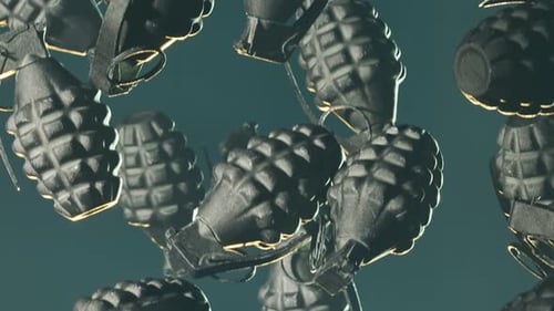 Endlosschleifenanimation mit fallenden Ananas-Granaten auf dunkelgrünem Hintergrund.