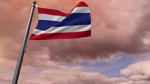 Thailand Flag Waving Animation with Cloudy Sky