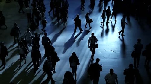 Commuters Walking on Crowded City Street at Rush Hour Traffic