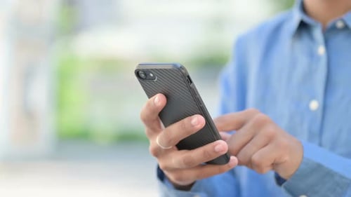 Hands Close Up of Woman Using Smartphone