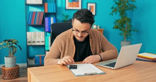 Accountant Head of Company Employee of Accounting Office Stay After Working Hours Counts on