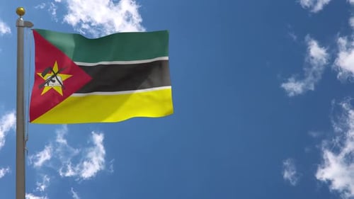 Mozambique Flag Waving Against Blue Sky, Seamless Loop
