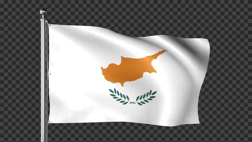 Cyprus Flag Waving on Flagpole with Alpha Channel