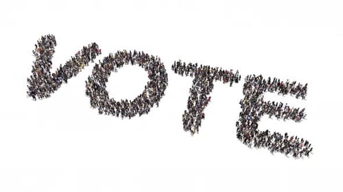 Crowd of People Forms VOTE Text Animation