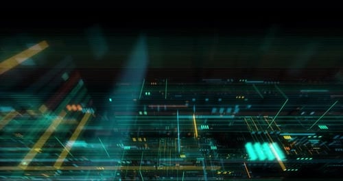Seamless fly through of abstract circuitry with digital grid background