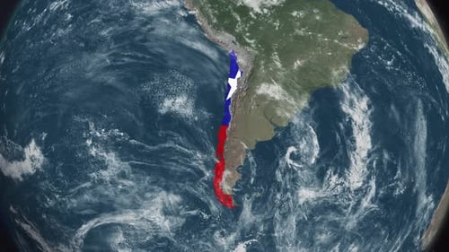 Earth Animation Zooming to Chile Map with Flag Overlay