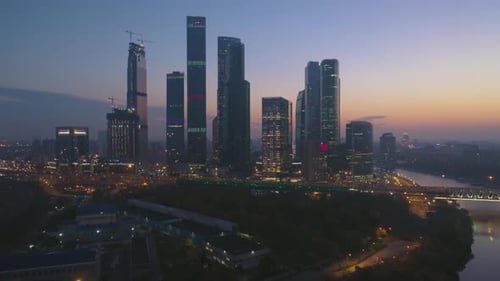 Skyscrapers of Moscow City Business Center and Cityscape in Morning Twilight