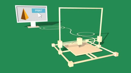 Simple Animation of Printing a Pyramid with a 3D Printer. Green Background.