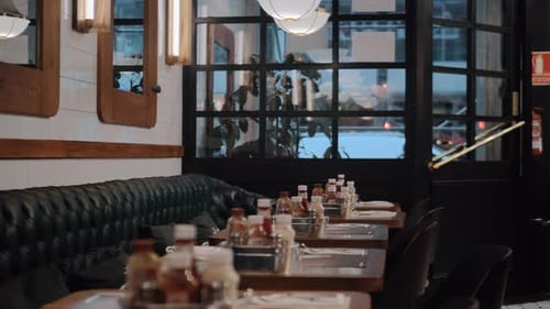 Interior of cafe overlooking city street