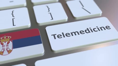 Telemedicine Key Pressed on Keyboard With Serbian Flag