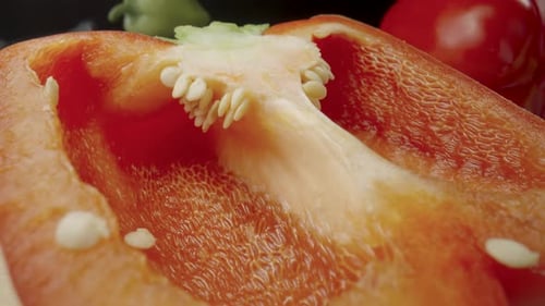Close-Up of Freshly Halved Red Bell Pepper