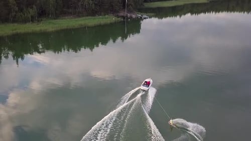 Aerial Shot of Wakeboarding on Lake