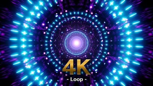 Blue Circle Light Pulse on the Glittering Geometric Neon Art Video Jockey Loop Background