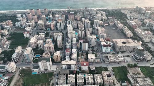 Colorful Panorama over the city Aerial View 4 K Alanya Turkey