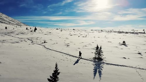 Aerial View of Mountain Snow Slope South Ural