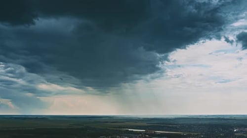 Aerial View Storm Cloudy Rainy Sky