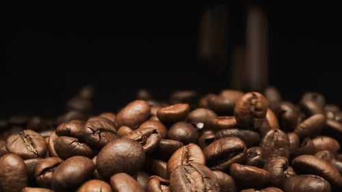 Falling And Rotates Coffee Beans