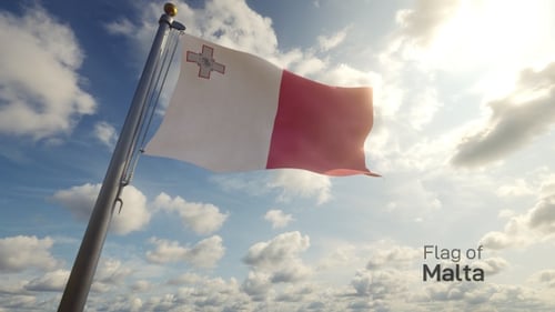 Realistic Malta Flag Waving Against Blue Sky