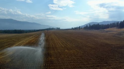 Luftaufnahme der im abgeernteten Feld verwendeten Bewässerungsstreusel