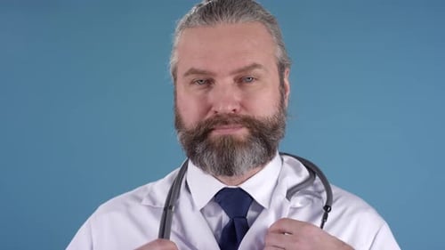 Doctor Puts Stethoscope Around His Neck