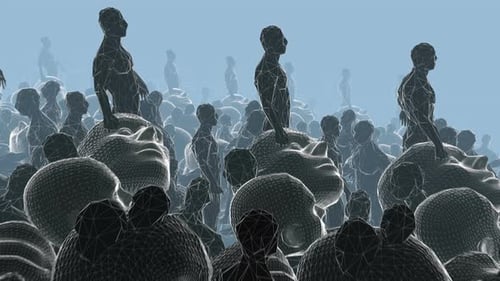 Animated Digital Wireframe Crowd with Undulating Heads