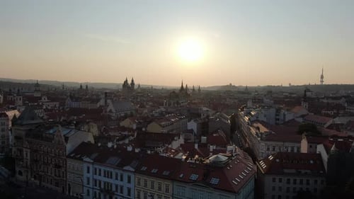 Sunrise flight over Prague, Czech Republic, Europe