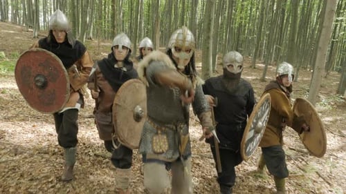Warriors in Armor Marching Through Green Forest