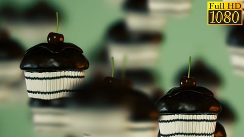Sweet Chocolate Cherry Cupcakes Floating Background Animation